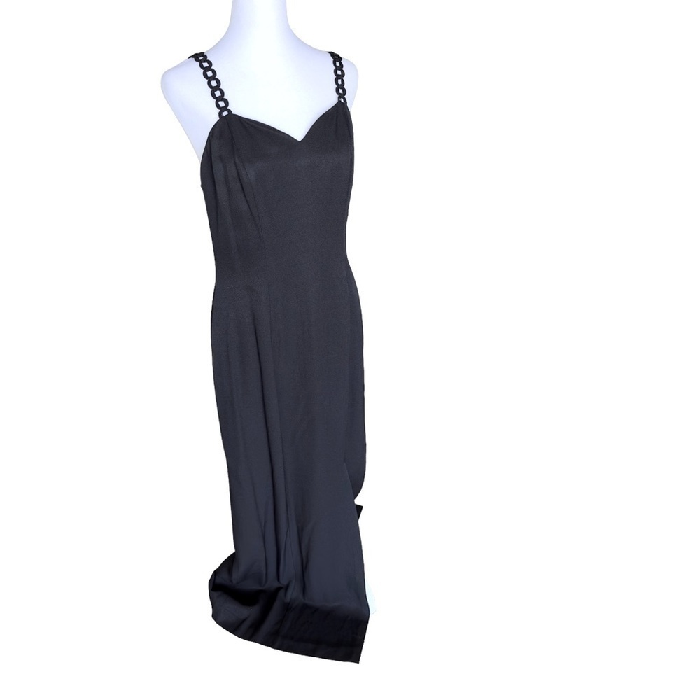De-Laru Black Long Evening Dress, Size 11/12, slit on side, Rayon/Acetate
